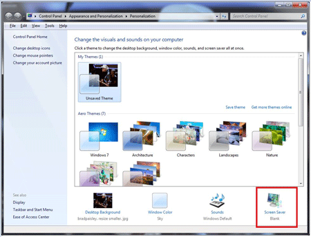 Windows 7 Personalization, Screen Saver Options